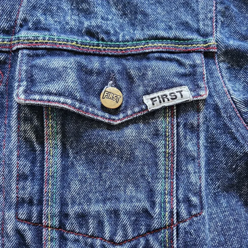 First Girls Heavy Denim Jacket with Colorful Stitching Size Medium
